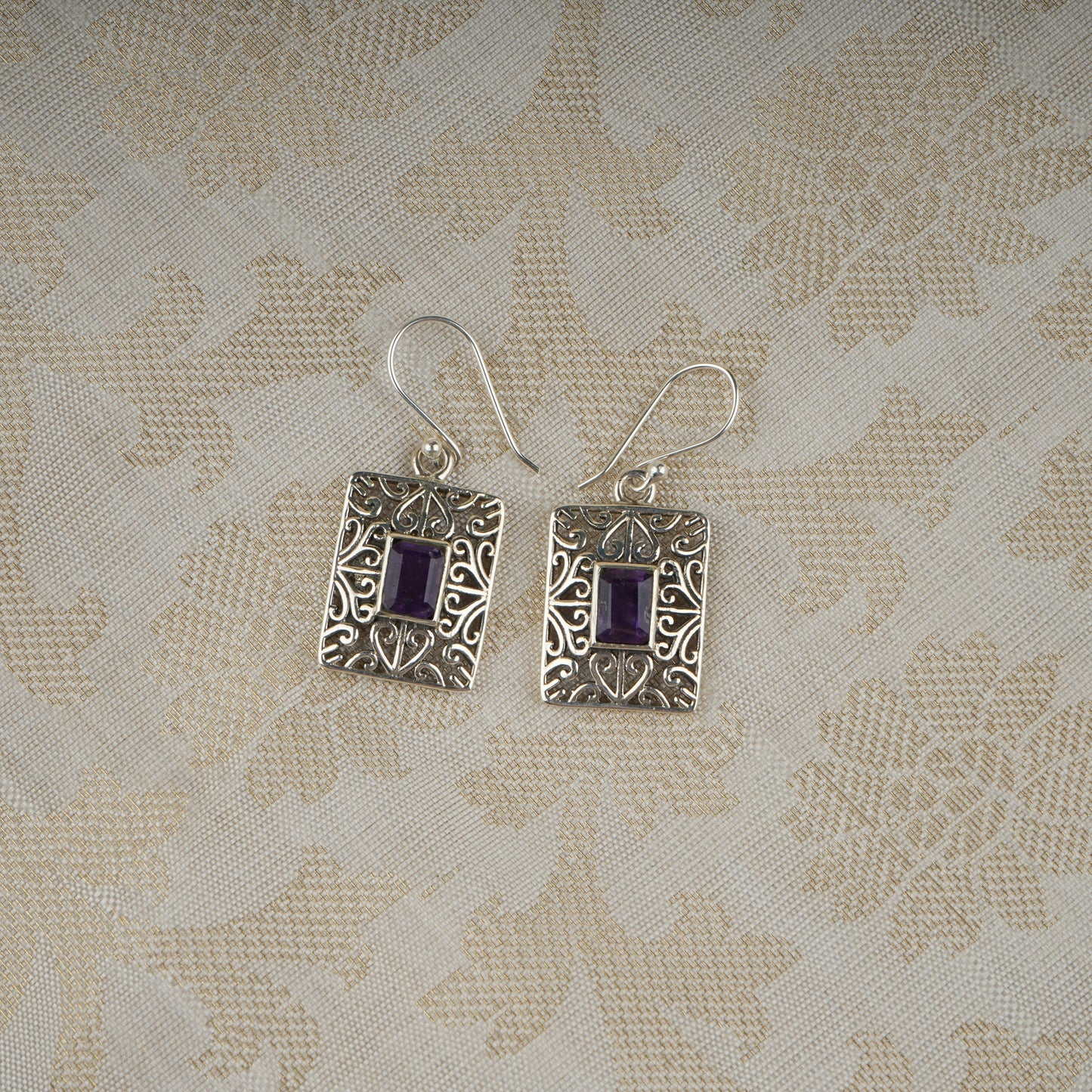 Faceted Amethyst Silver necklace With Filigree earrings