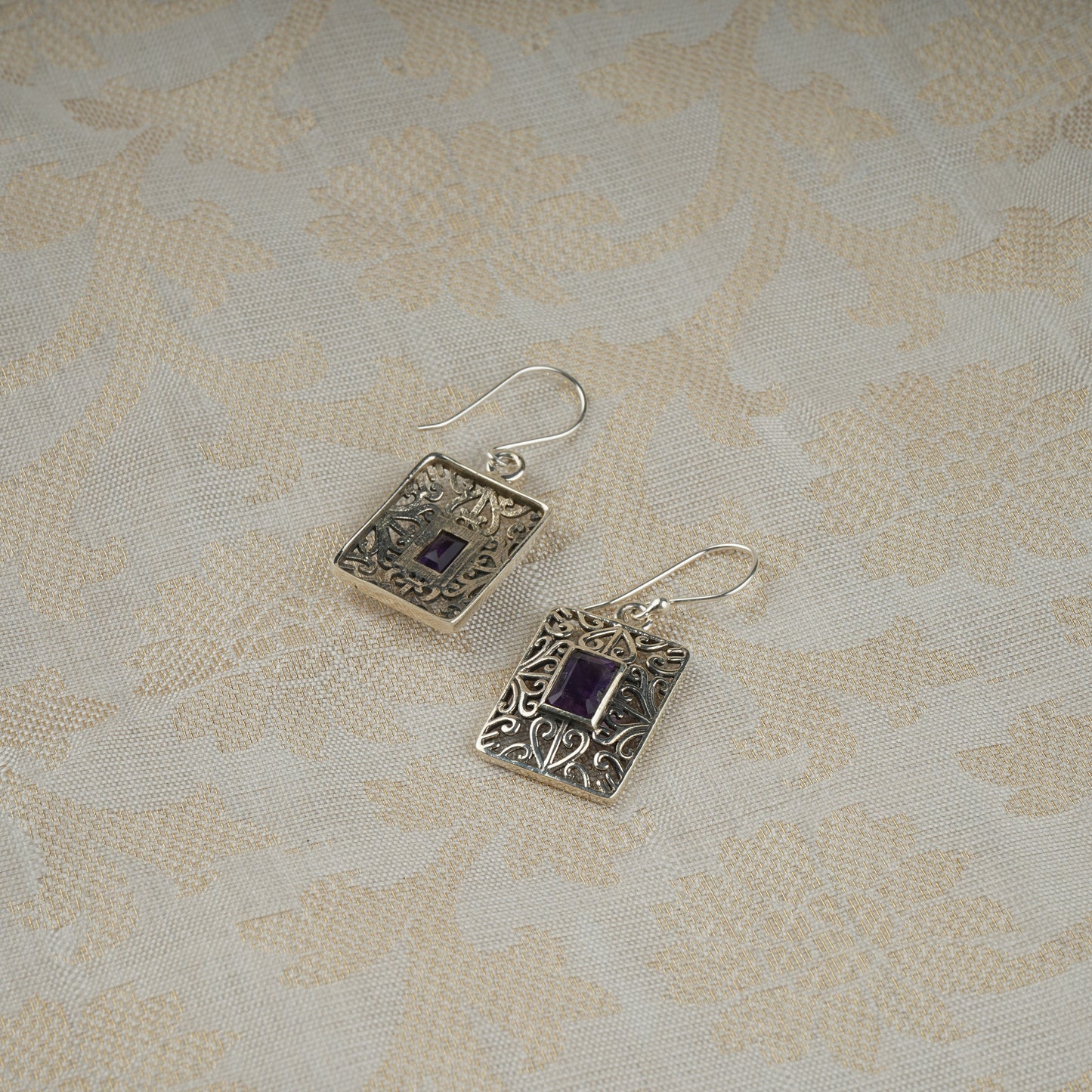 Faceted Amethyst Silver necklace With Filigree earrings
