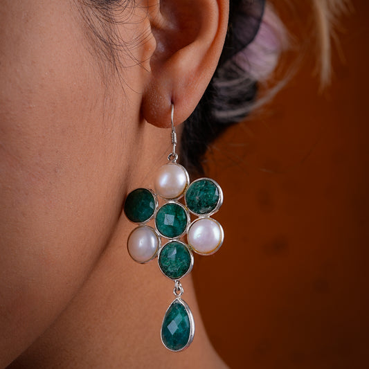 Emeralds And Pearls Silver Flowers