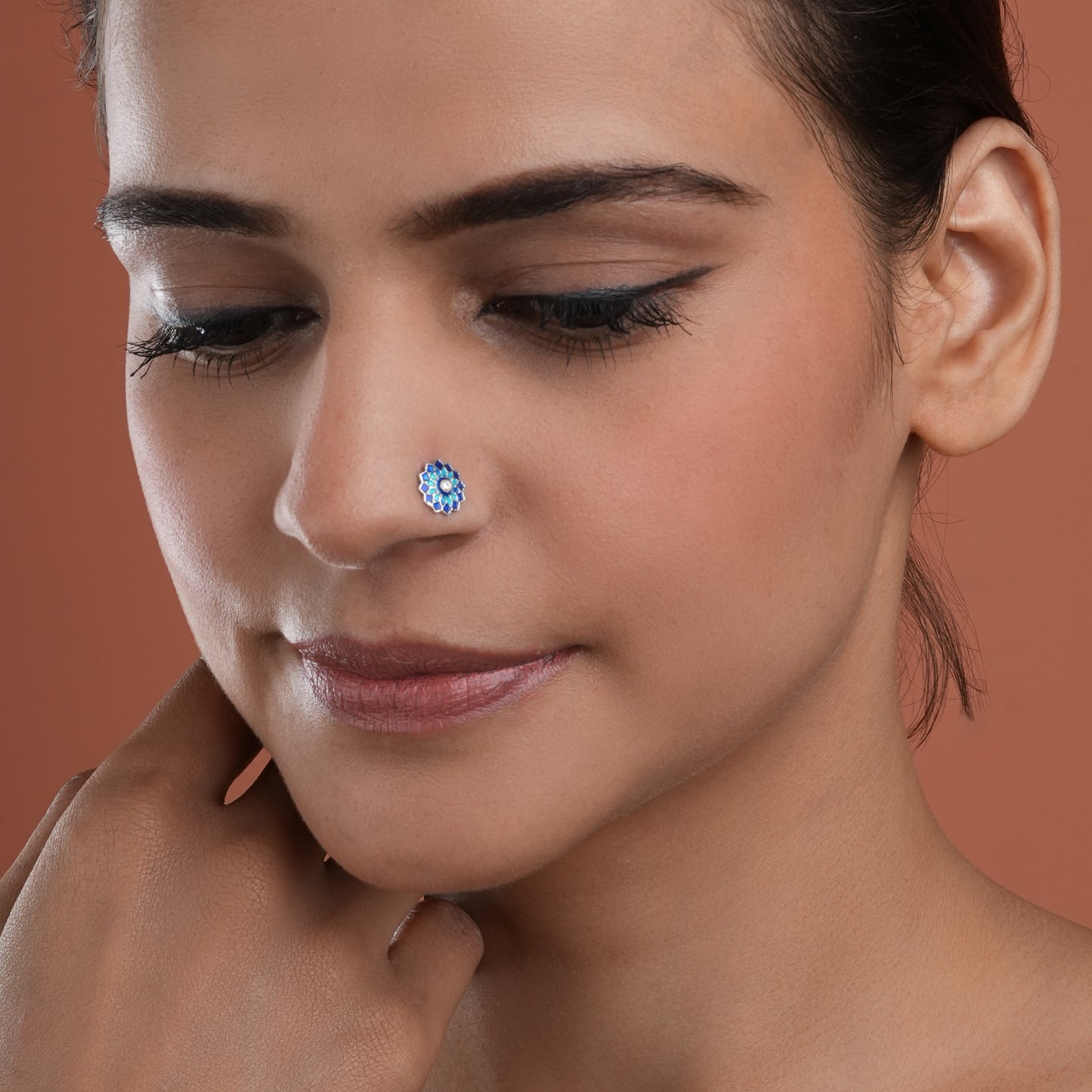 Sunflower Spark Meena Silver Nose Pin