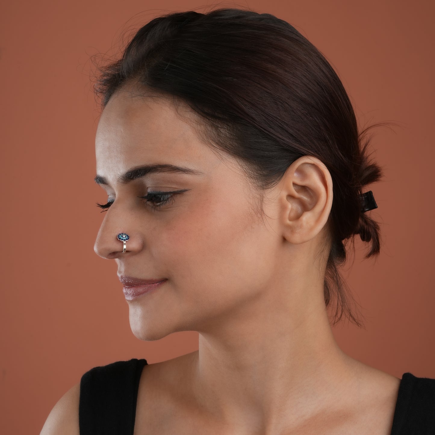 Sun Flower Spark  Silver Meena Clip On Nose Pin