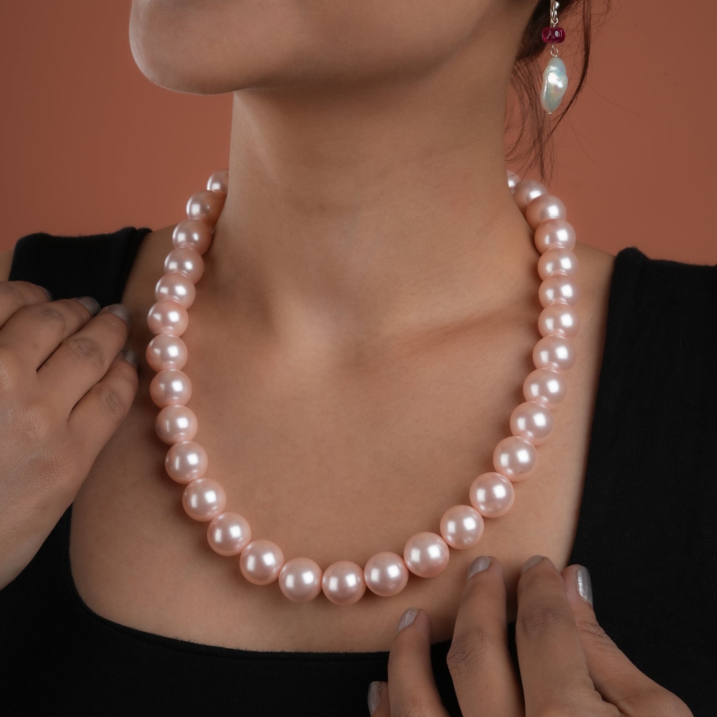 Rose Pink Pearls Necklace( 14mm )