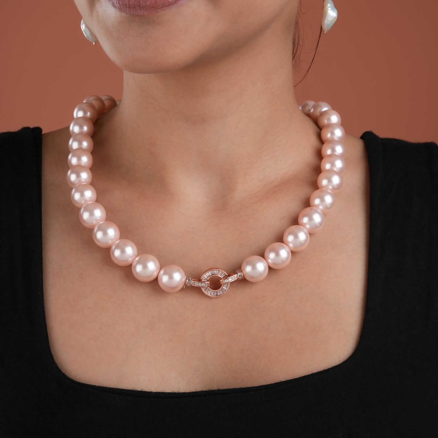 Rose Pink Pearls Necklace( 14mm )