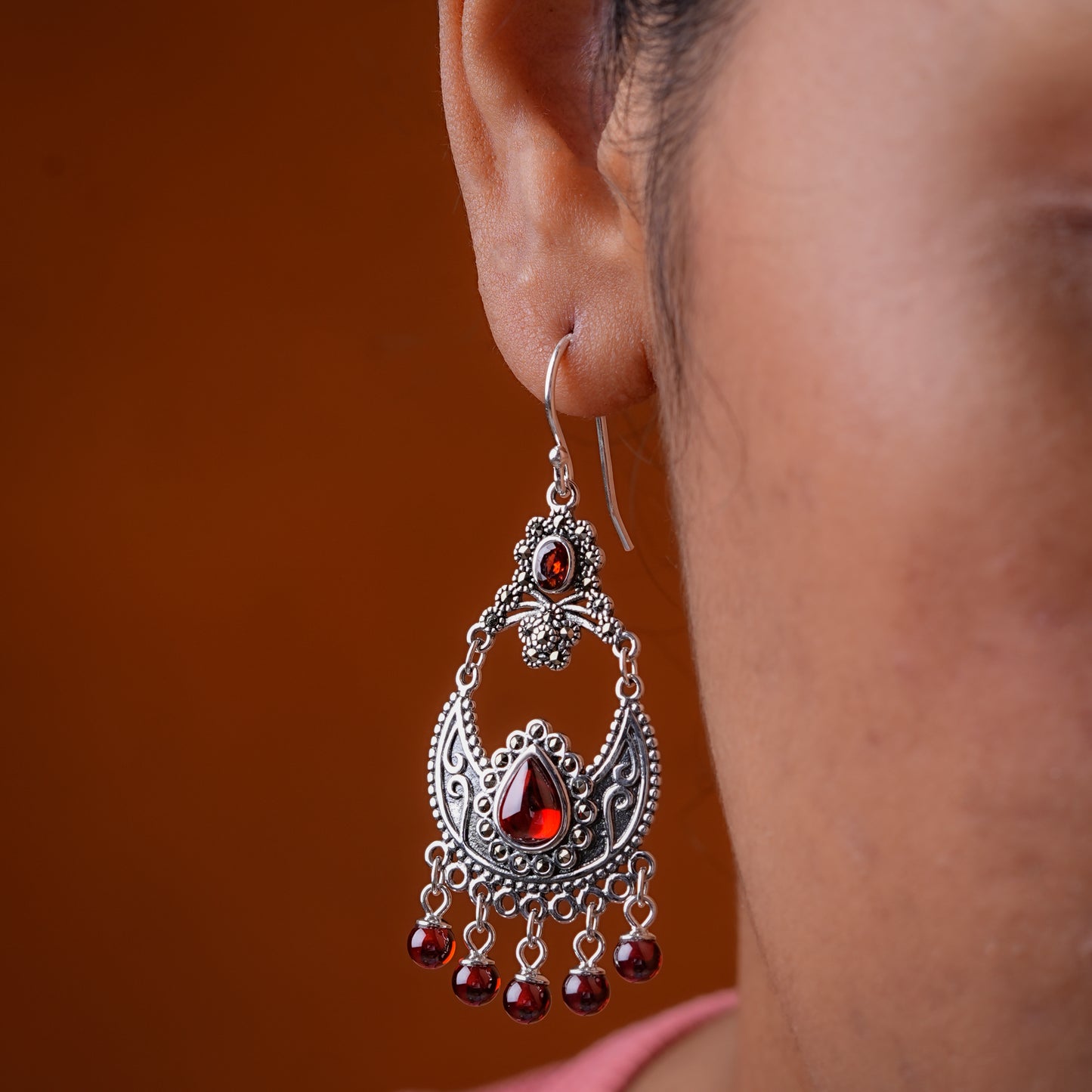 Retro Ruby Silver Earrings