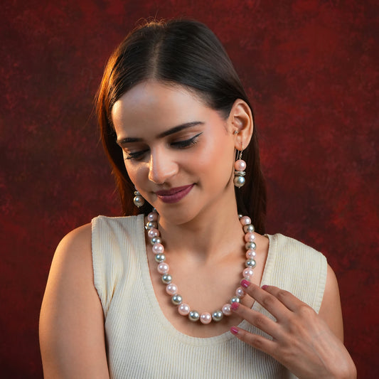 Rosy Smoke Pearls Necklace Set