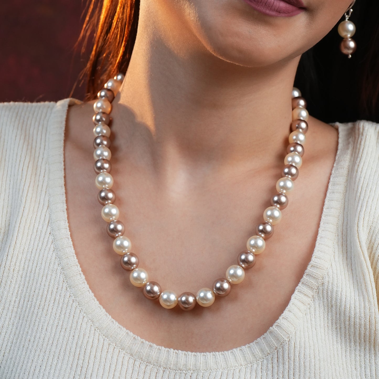 Cocoa And Cream Pearls Necklace Set