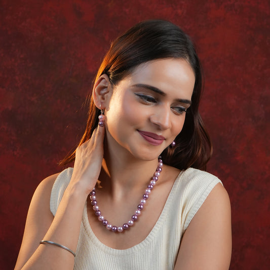 Pink And Wine Pearl Necklace Set