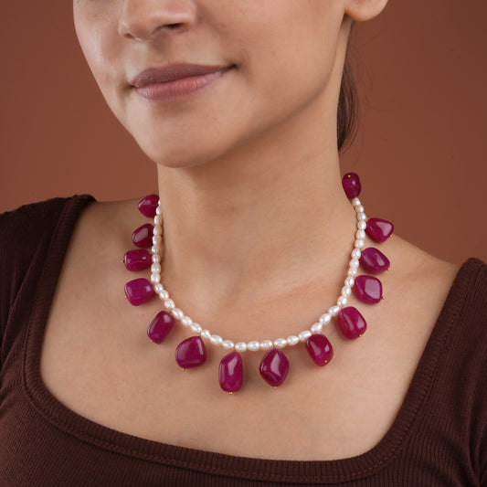 Pearl Ruby Tumbles Necklace