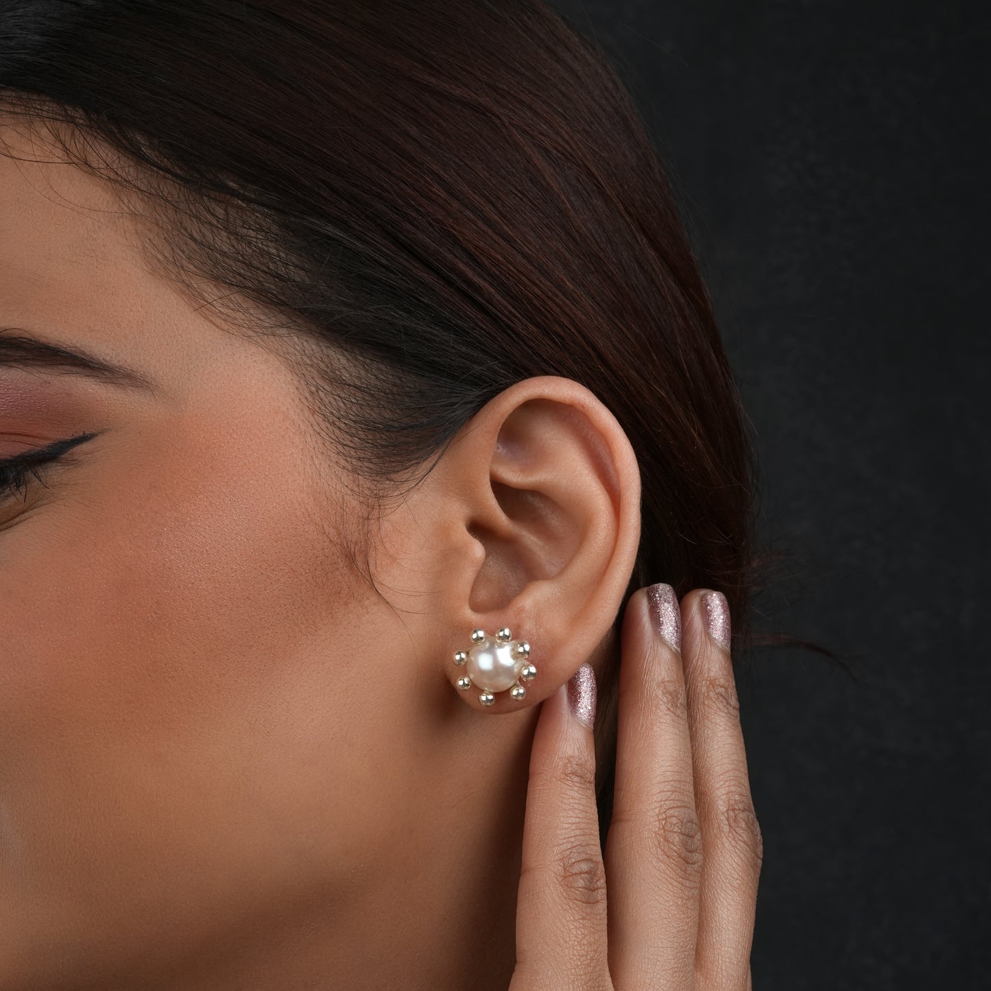 Pearl  Silver Flower Studs
