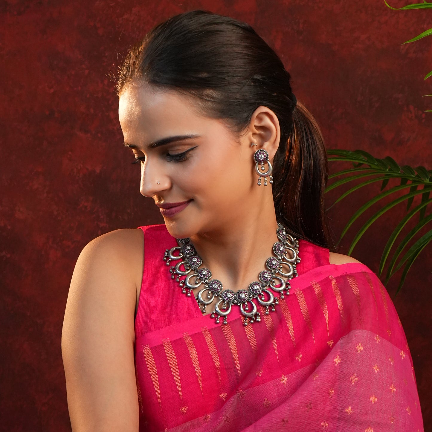 Divya Mohini Temple Silver Necklace Set