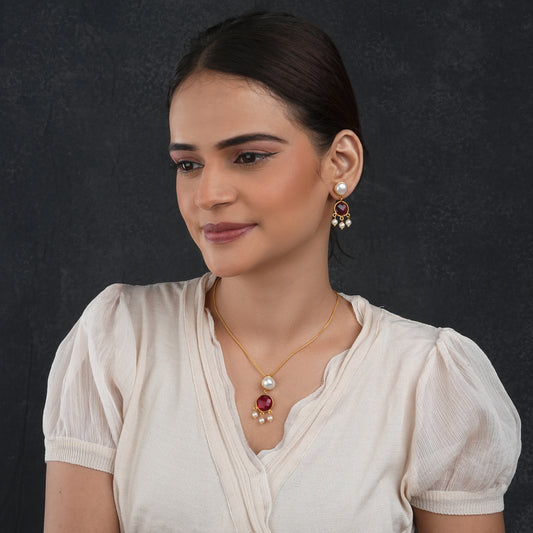 Blushing Bloom Pearl And Ruby Pink Necklace Set