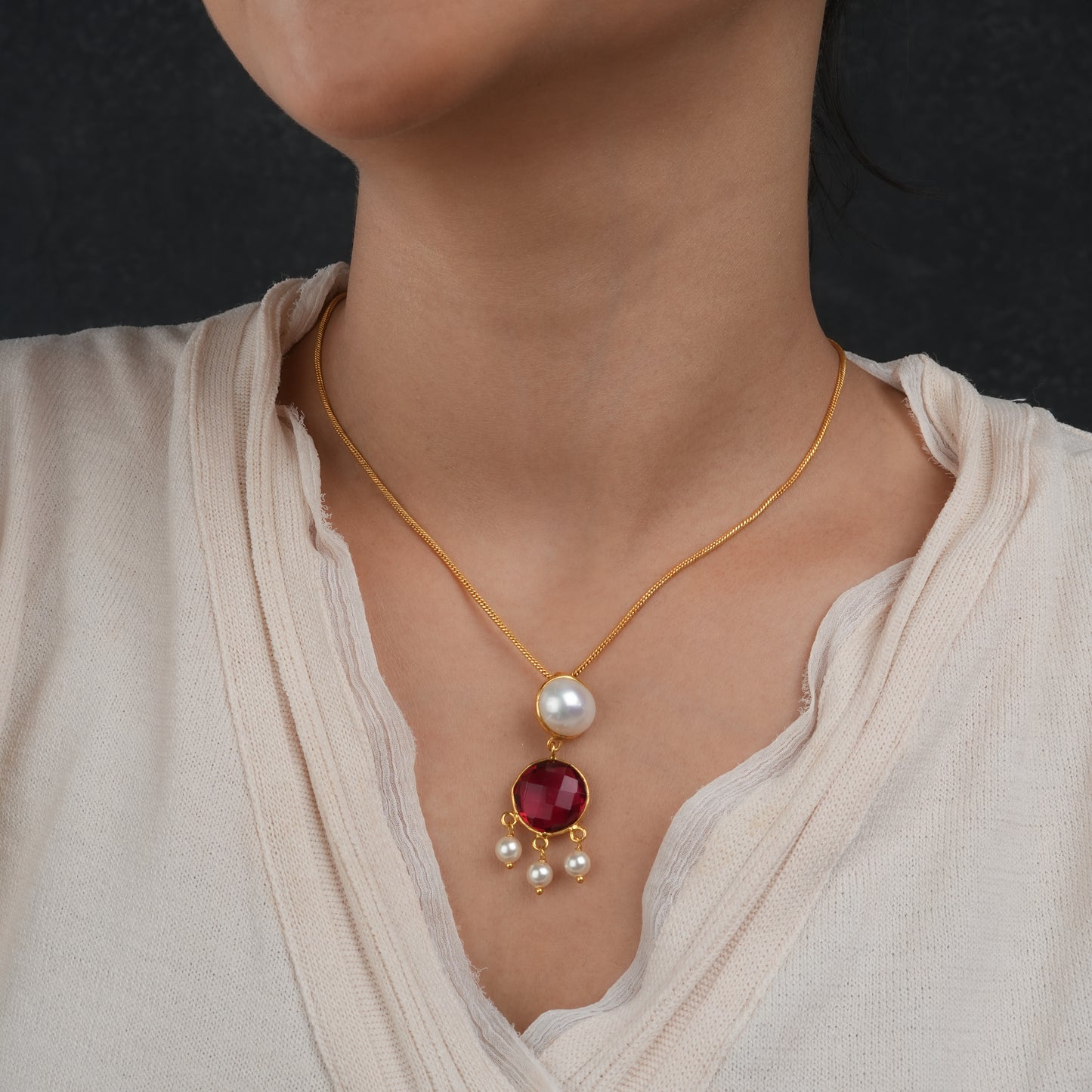 Blushing Bloom Pearl And Ruby Pink Necklace Set