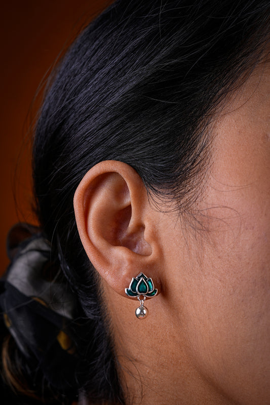 Lotus Silver And Enamel Studs