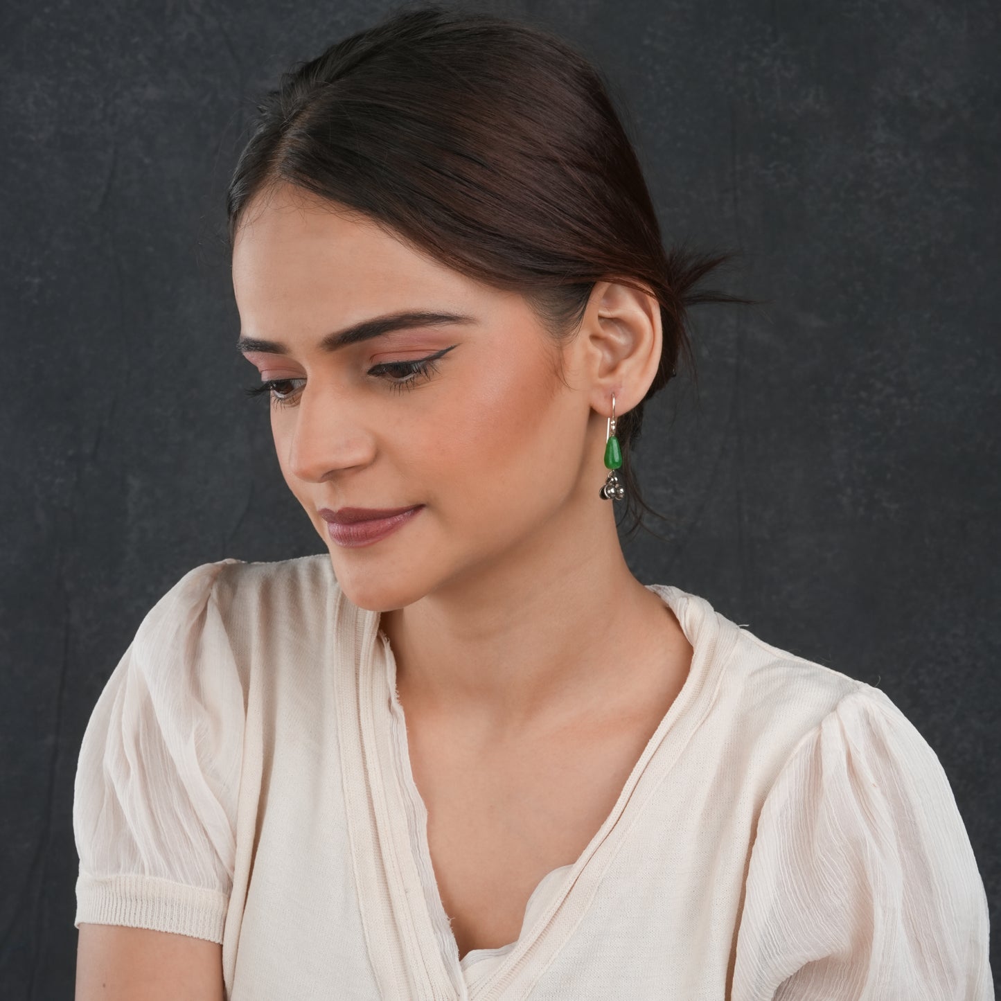 Green Silver Ghunghroo Earrings