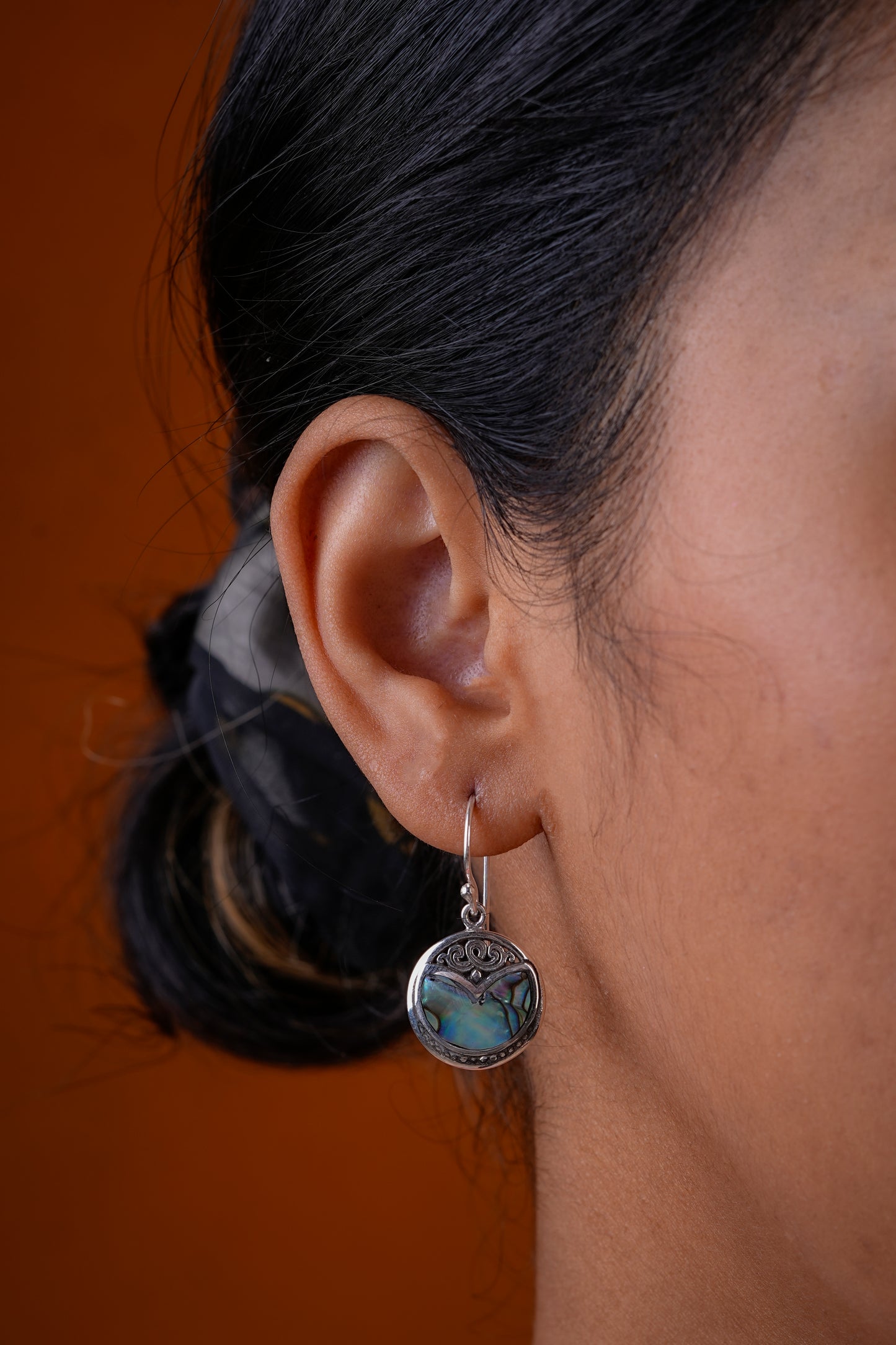 Silver Abalone Circle Earrings