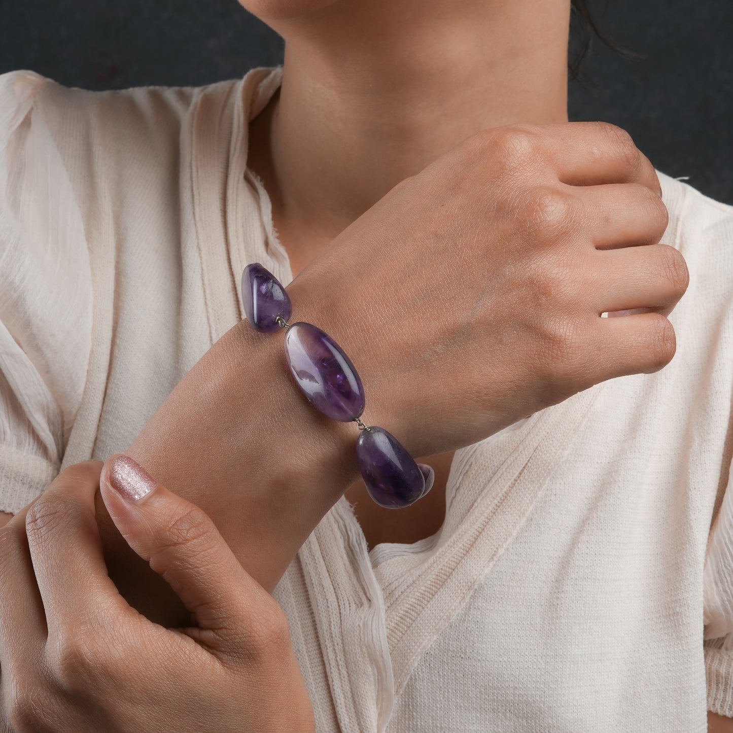 Tumbled Amethyst Silver Bracelet