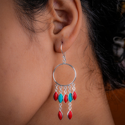 Turquoise And Coral Danglers