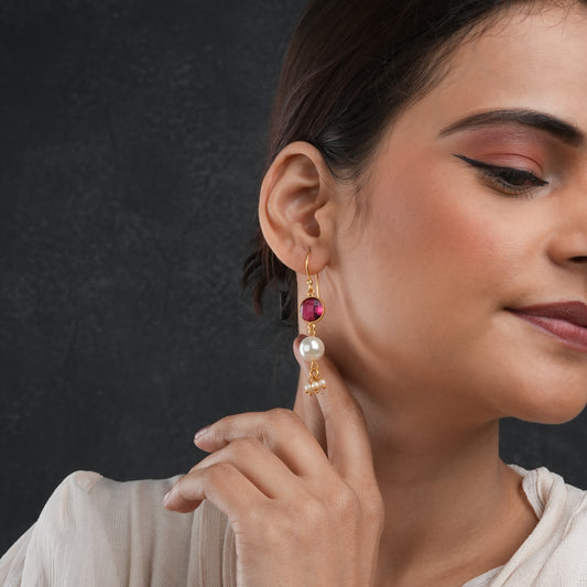 Pearl Ruby Pink Danglers