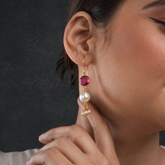 Pearl Ruby Pink Danglers