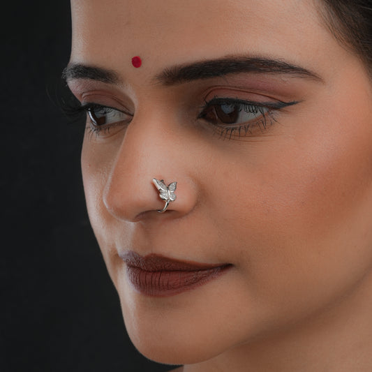 Butterfly Silver  Clip On Nose Pin