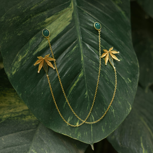 Corbett Canabis Leaf Earrings With Chains