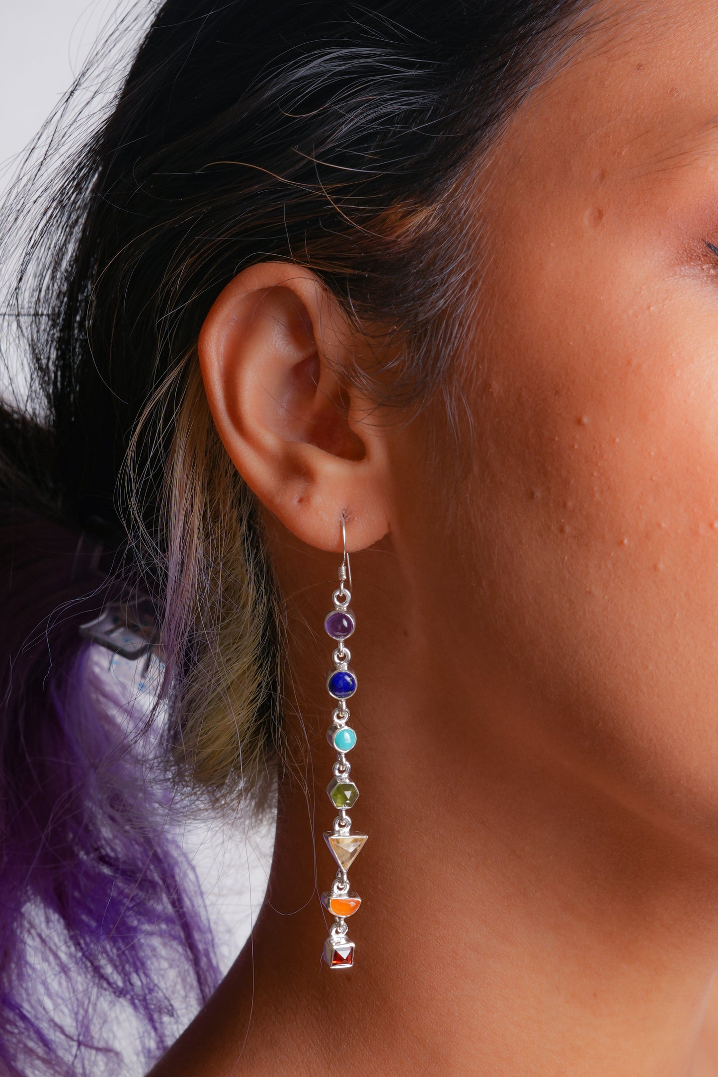 Seven Chakra Stones Long Earrings