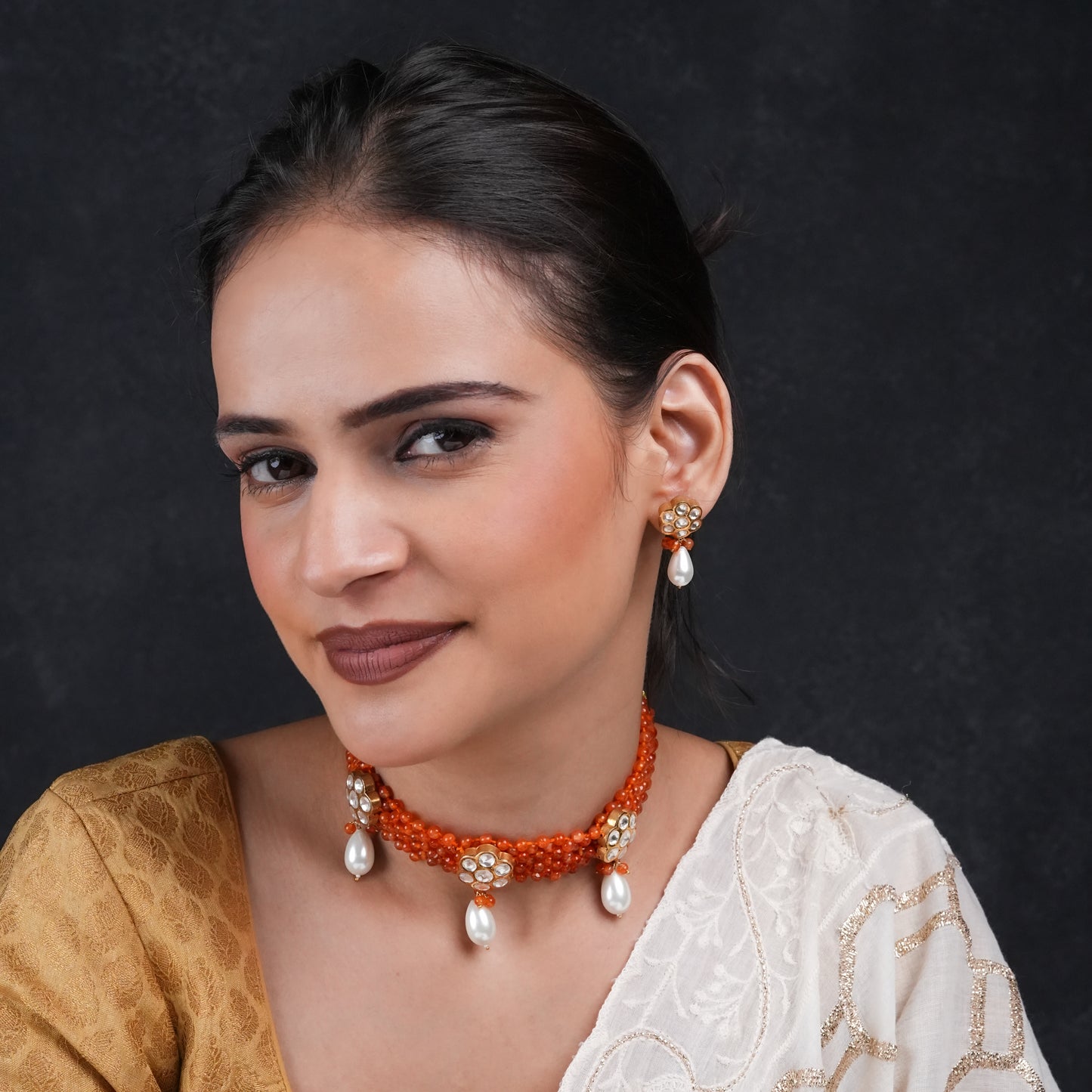 Totapari Kundan On Carnelian Choker Set