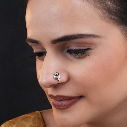 Antique Blue Onyx Moon Silver Nose Pin