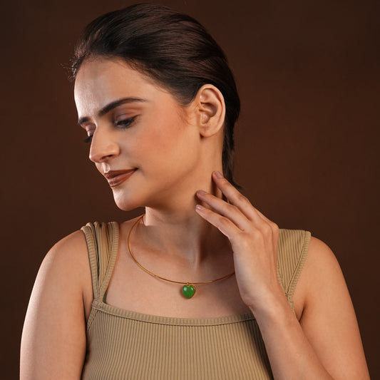 Green Onyx Heart Gold Plated Silver Hasli