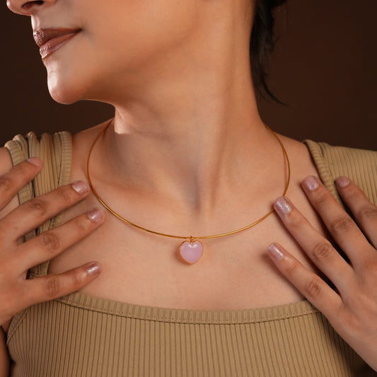 Rose Quartz Heart Hasli Necklace