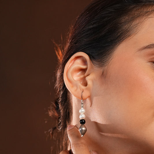 Pearl Black Onyx Silver Earrings