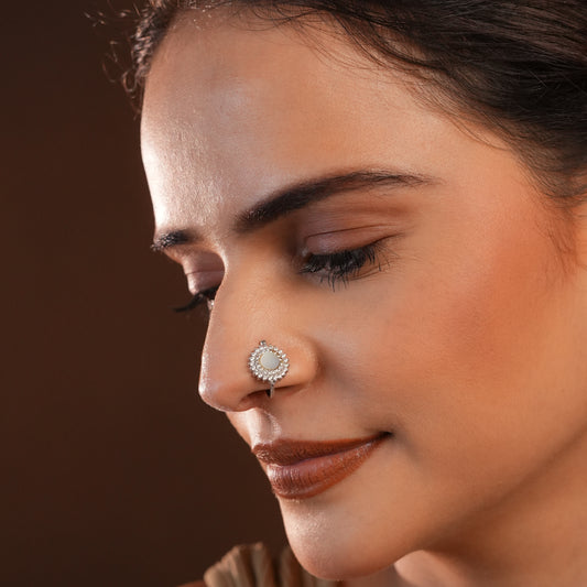 Silver CZ MOP Clip On Nose Pin