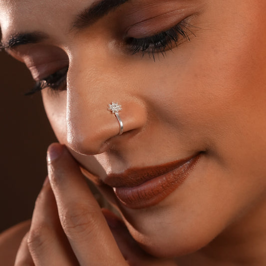 Silver Twinkle Star Clip on Nose Pin