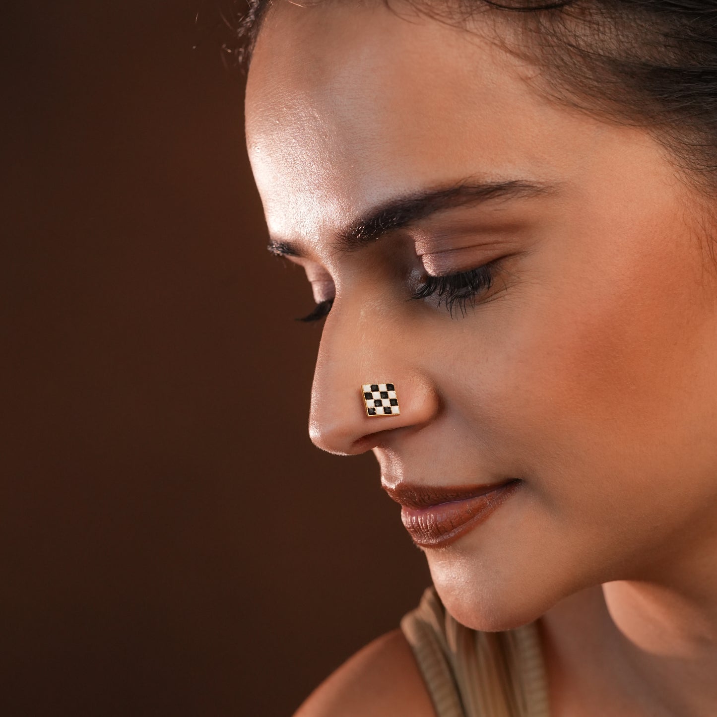 Checkmate Charm Gold Plated Silver Nose Pin