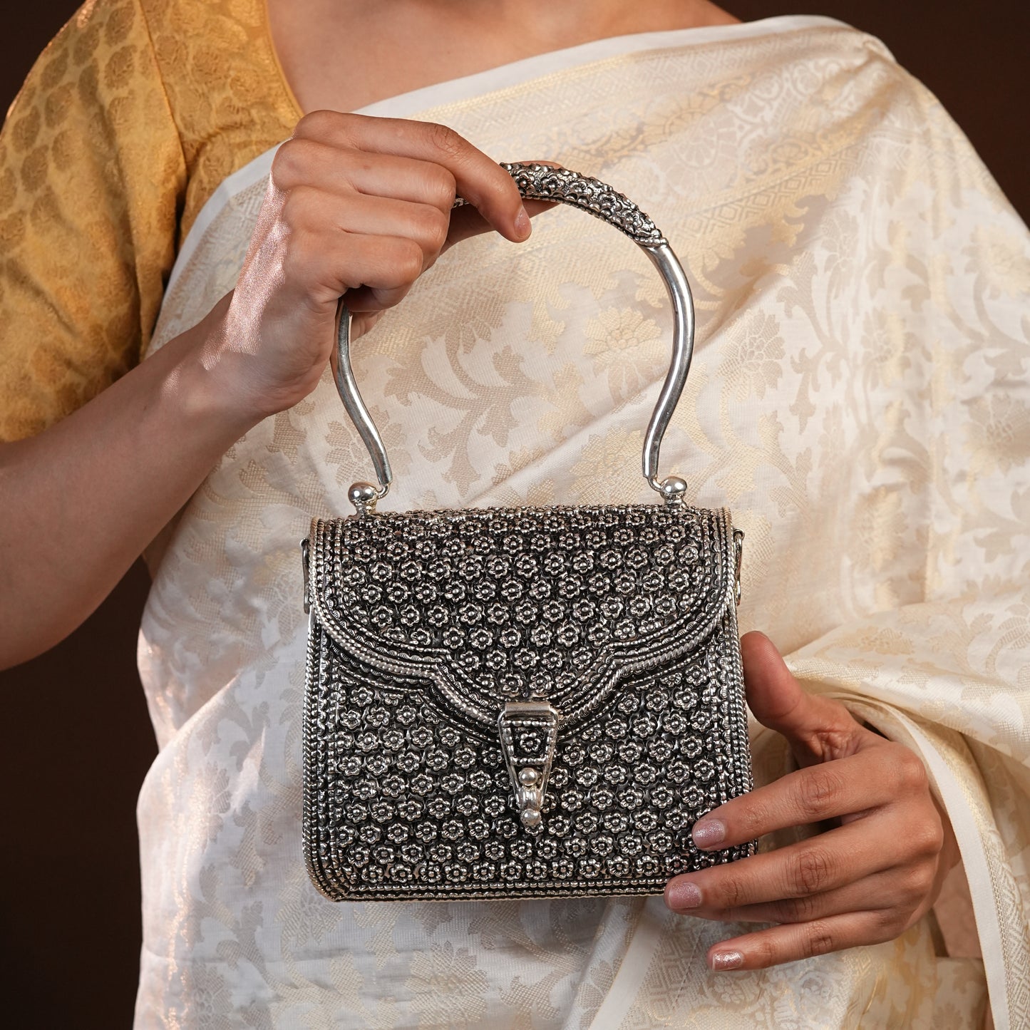 Silver Antique Clutch Bag