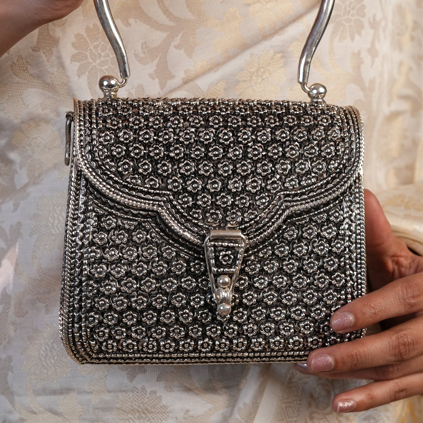 Silver Antique Clutch Bag
