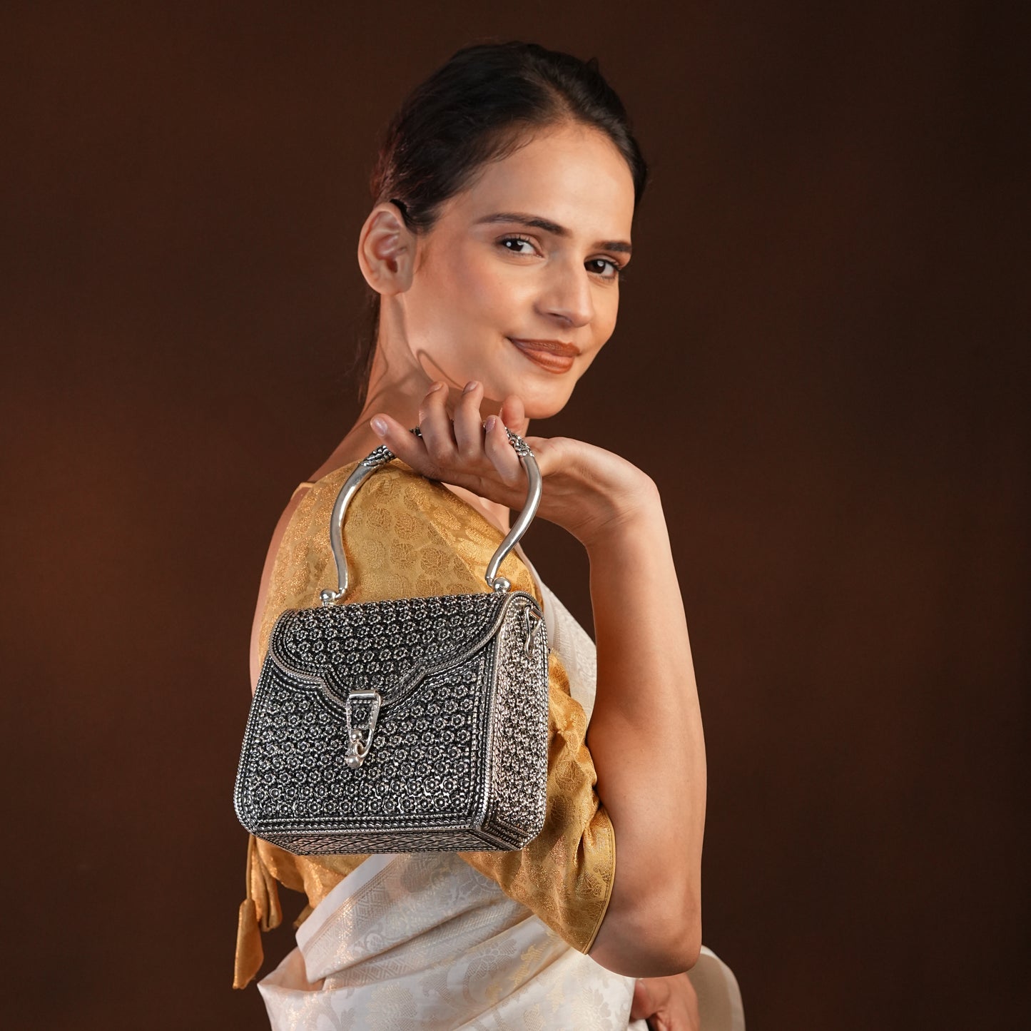 Silver Antique Clutch Bag