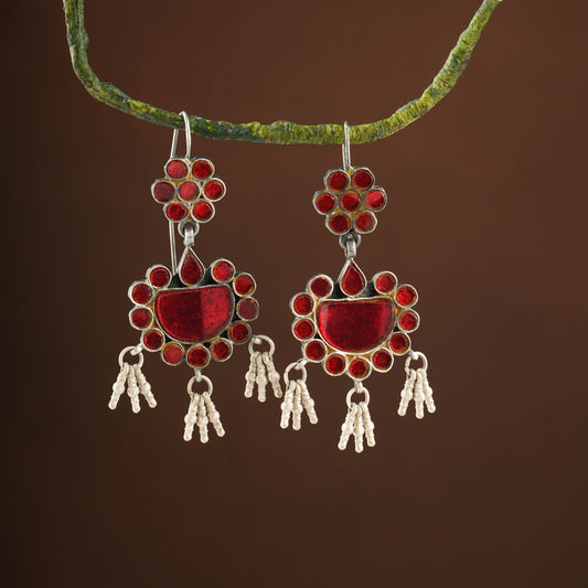 Madhu Chandrika Desert Red Silver Mirror Earrings