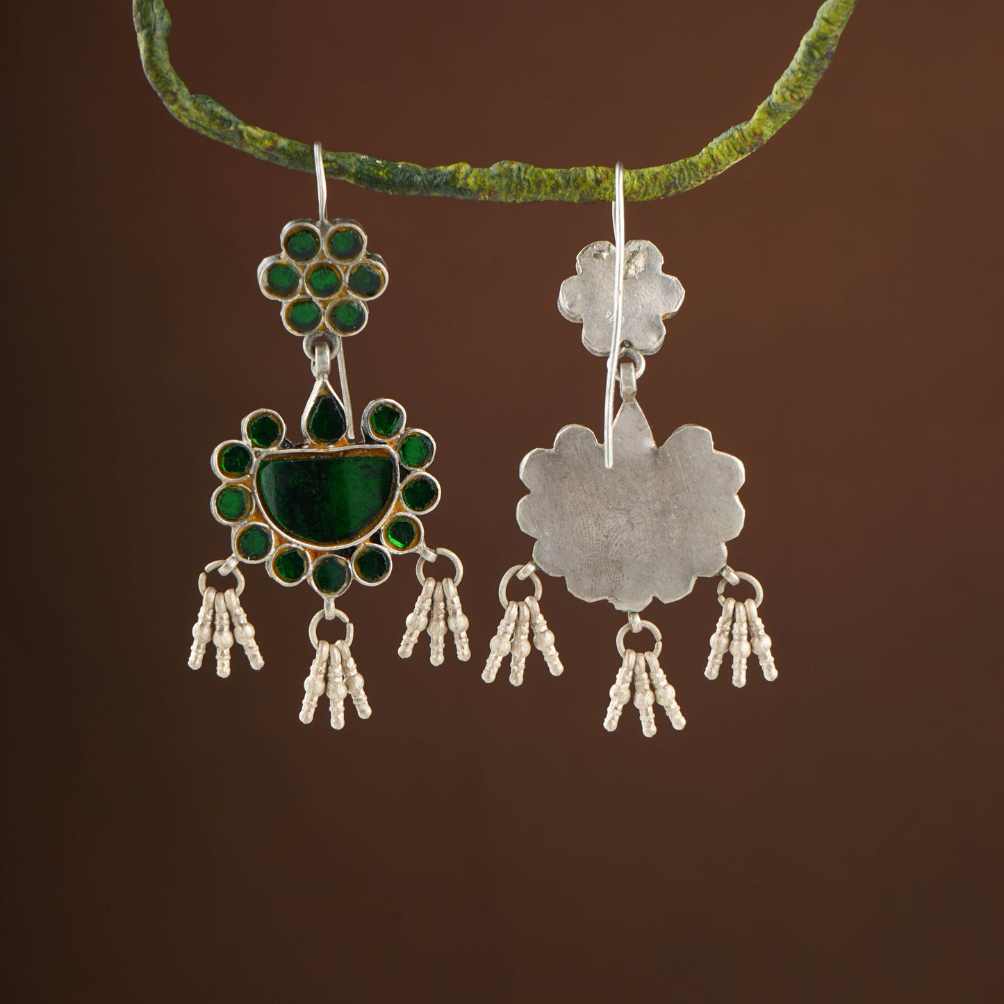 Madhu Chandrika Green Flower Silver Earrings