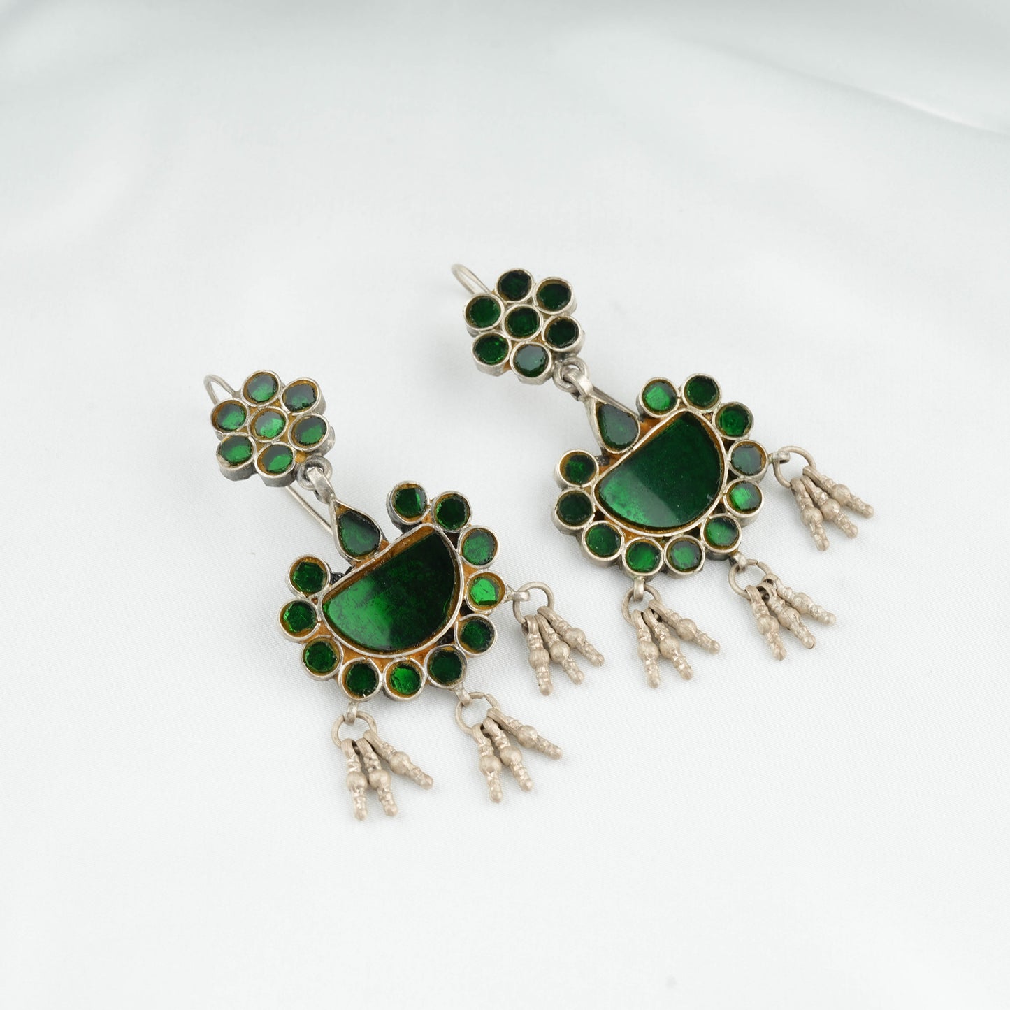 Madhu Chandrika Green Flower Silver Earrings