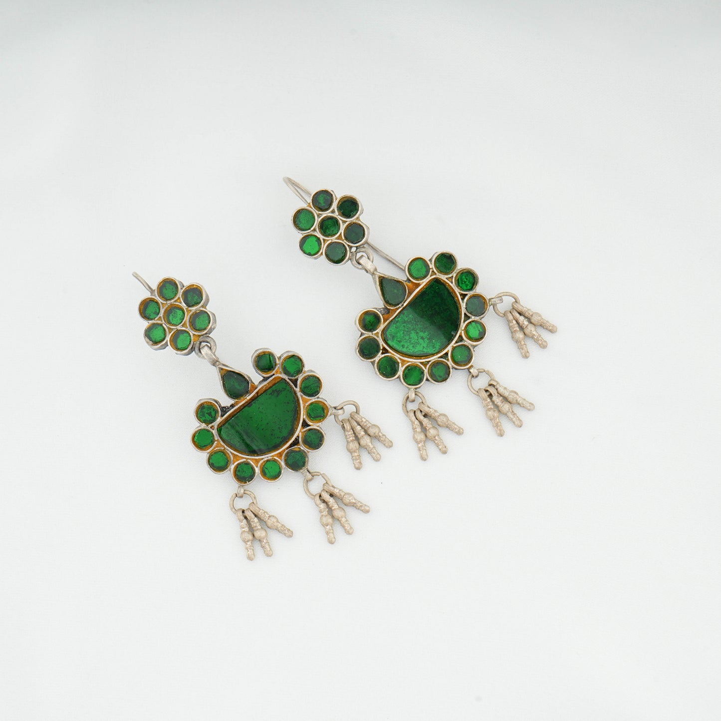 Madhu Chandrika Green Flower Silver Earrings