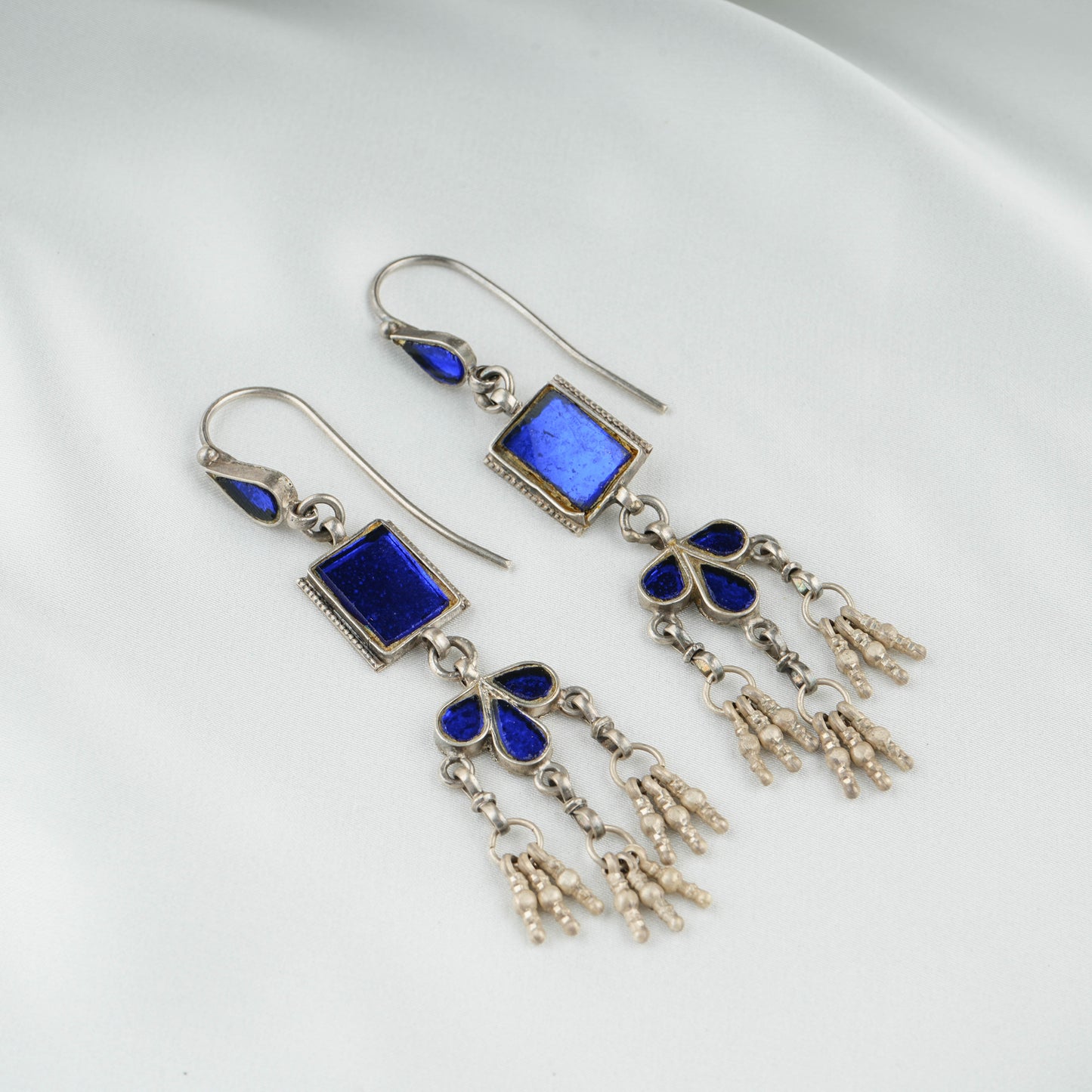 Madhu Chandrika Mayuri Silver Mirror Earrings