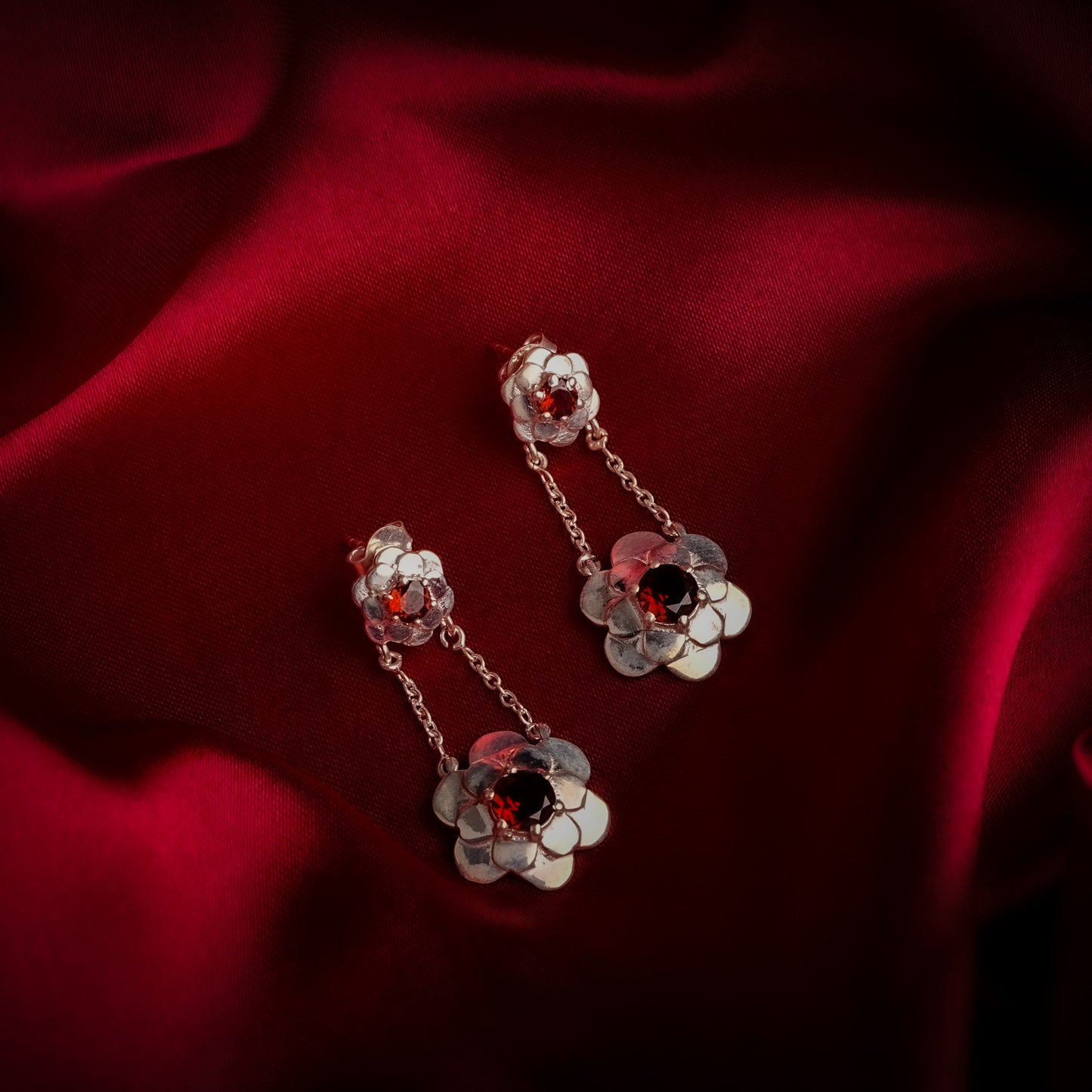 Delicate Garnet Mogra Earrings