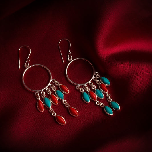 Turquoise And Coral Danglers