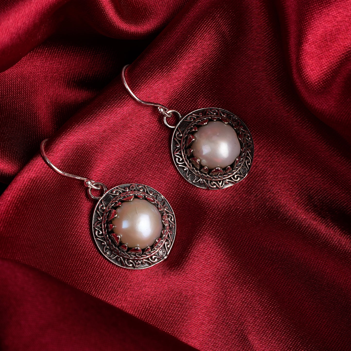 Art Deco Silver Pearl Danglers