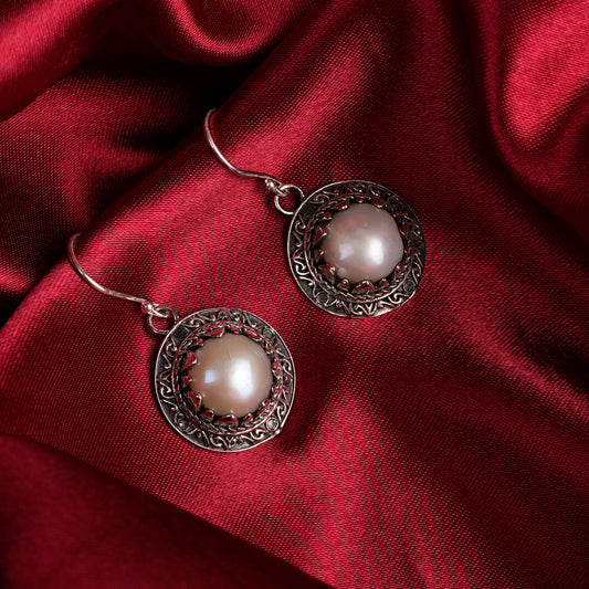 Art Deco Silver Pearl Danglers