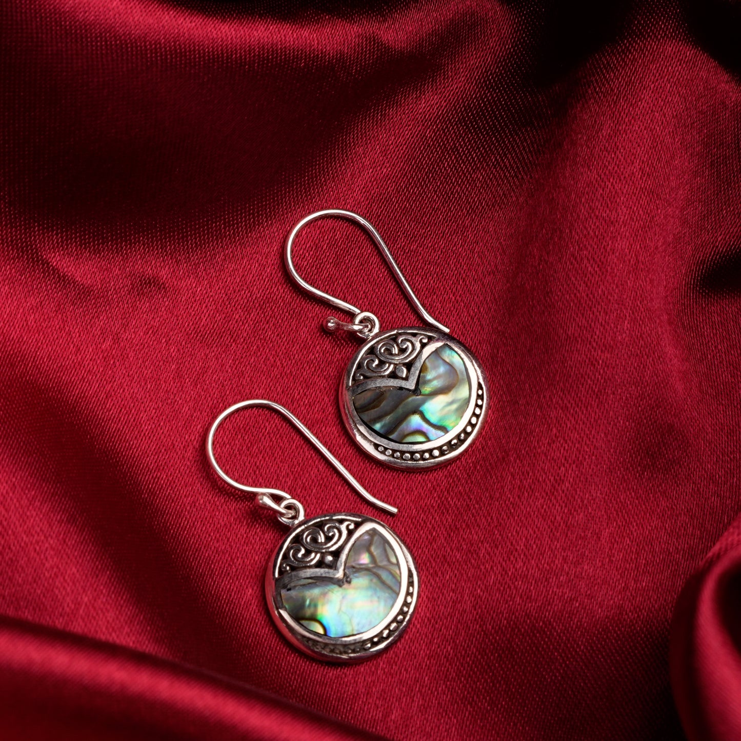 Silver Abalone Circle Earrings