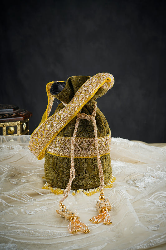 Olive Opulence Velvet Potli