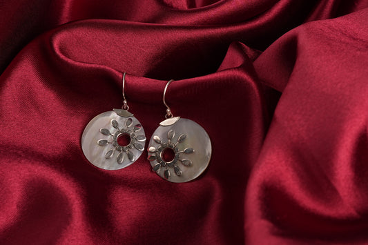 Floral Silver MOP  Earrings