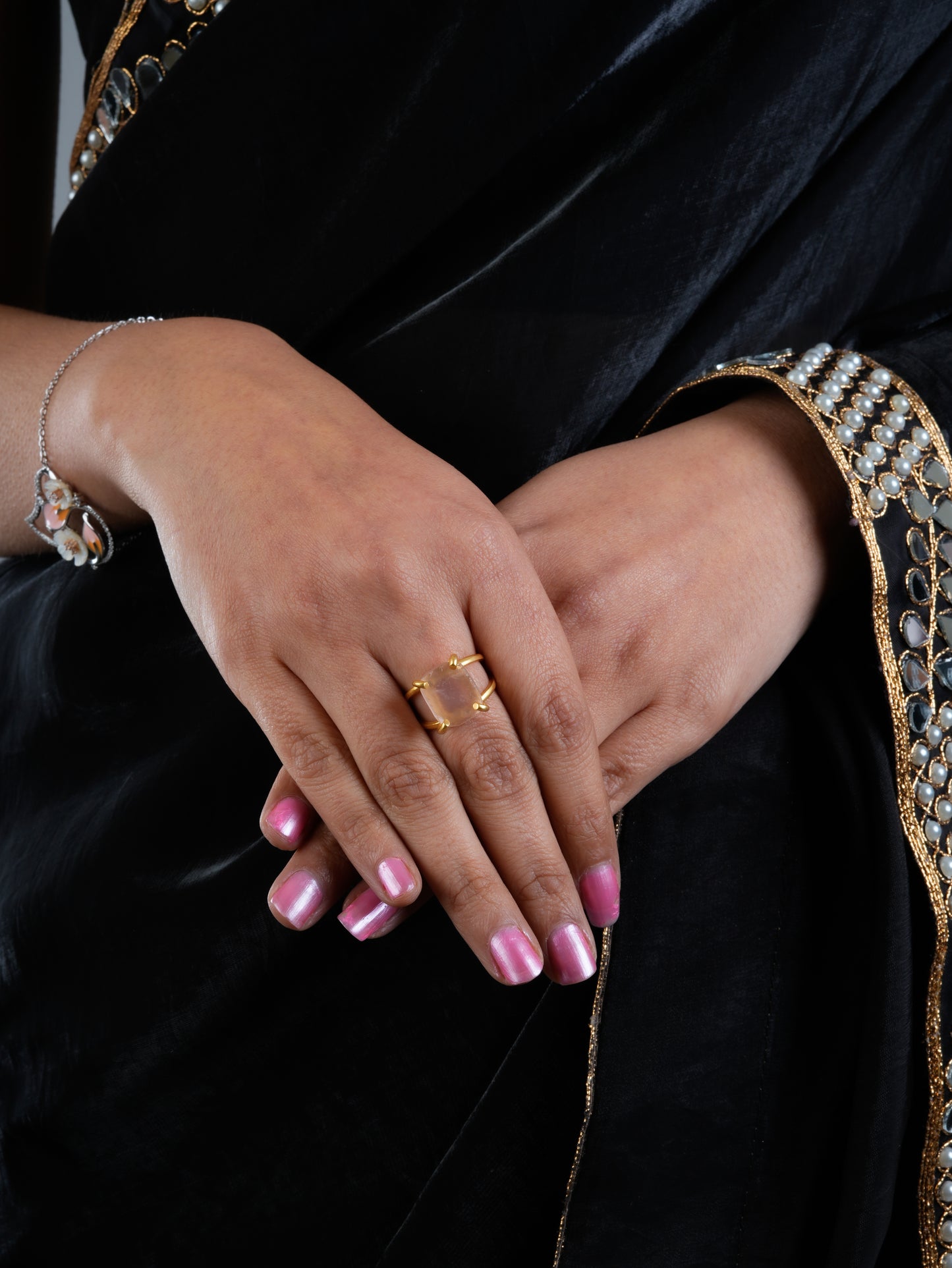 Uncut Rose Quartz Ring